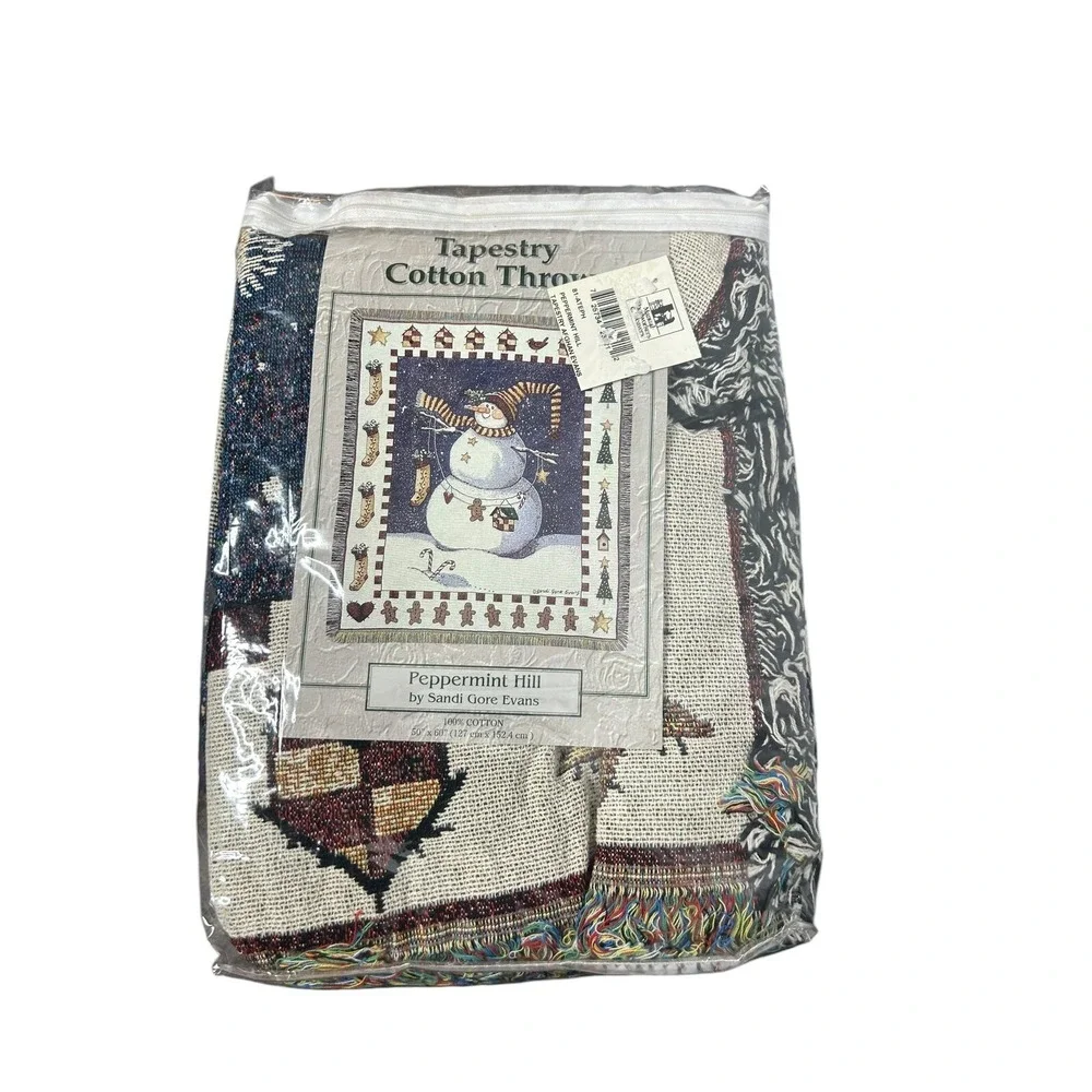 SANDI GORE EVANS Peppermint Hills Snowman Christmas Tapestry Throw Blanket 50x60